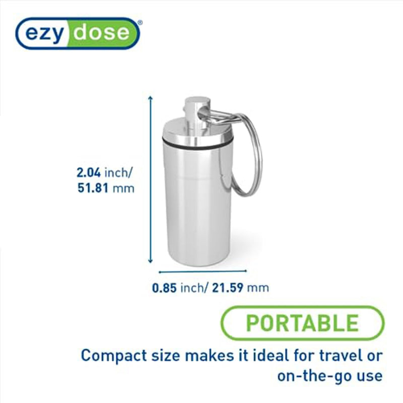 EZY DOSE Keychain Pill Box and Medicine, Vitamin Container, Safe for Money & Travel Items, Metal Canister, Medium Compartments, Various, BPA Free Silver