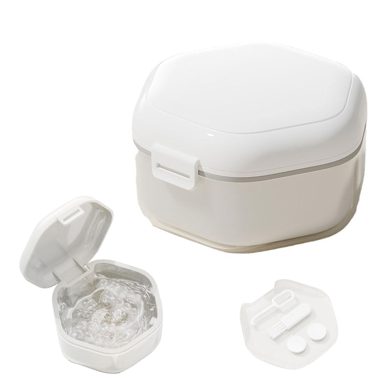[Australia] - Irtyif Braces box, denture box, denture box, denture box, retainer container storage box, portable tooth splint box with sieve, denture container for false teeth, denture cleaner box 