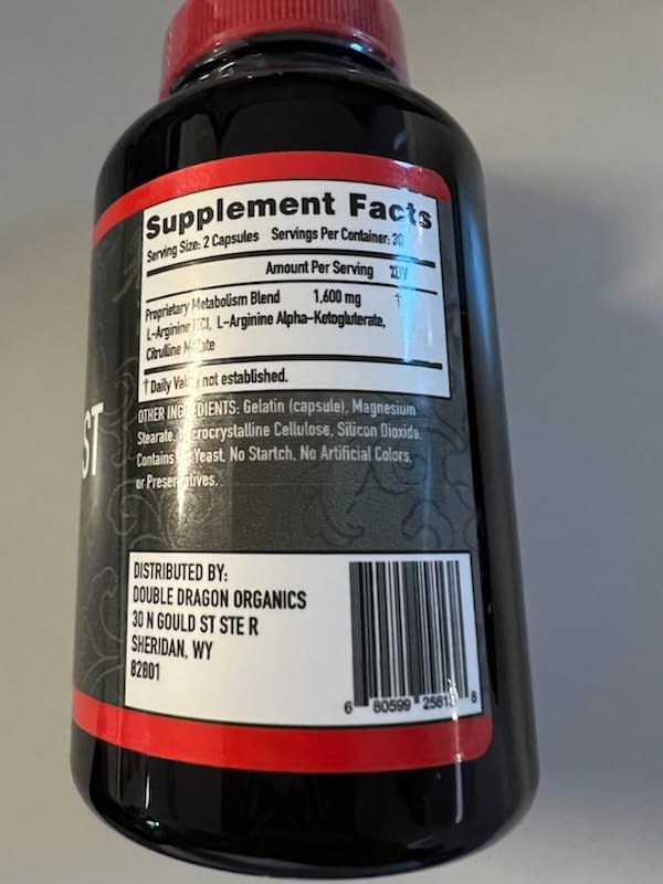[Australia] - Nitric Oxide Booster Supplement, 1600mg Extra Strength L-Arginine, Citrulline Malate, and Alpha-Ketoglutarate (60 Count, 1 Bottle) 60 Count (1 Bottle) 