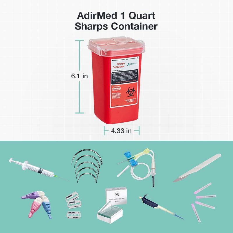 [Australia] - AdirMed Sharps Disposal Container with Flip Open Lid - Biohazard and Syringe Disposal Container - Ideal for Home, Clinic, Office, Barber Use with Flip-Open - (1 Quart, 6-Pack) 1 Quart 32 Fl Oz (Pack of 6) 