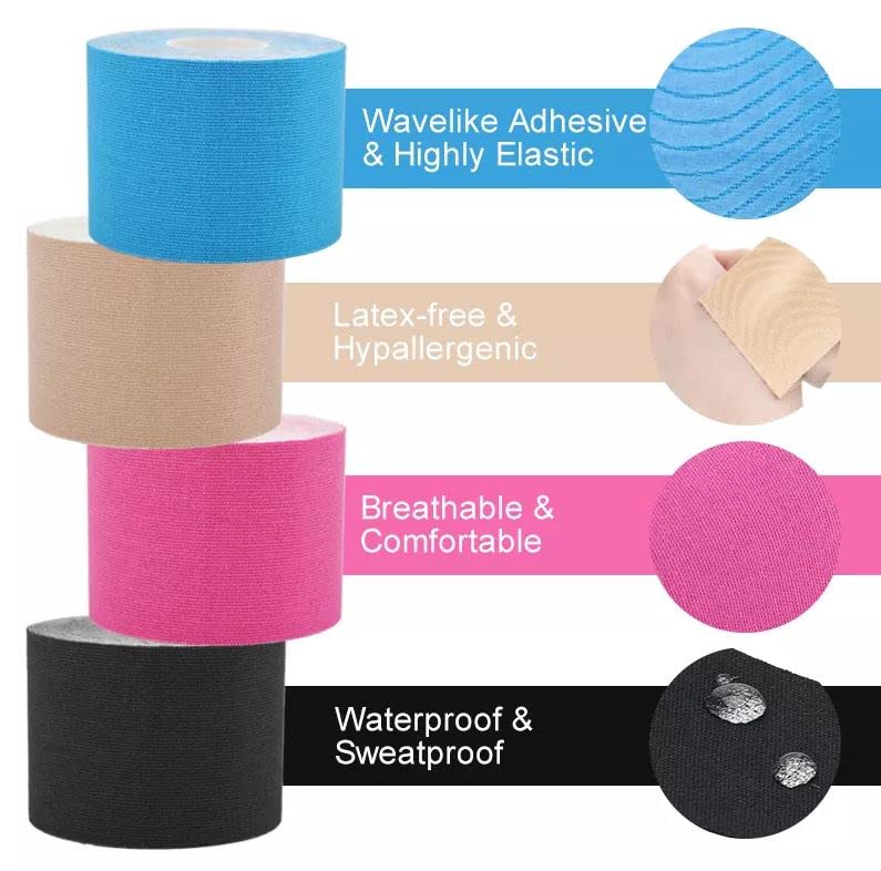 [Australia] - 6 Pack of Waterproof Latex Free Kinesiology Recovery Tape 2 in x 16 ft Uncut Per Roll (Black) Black 