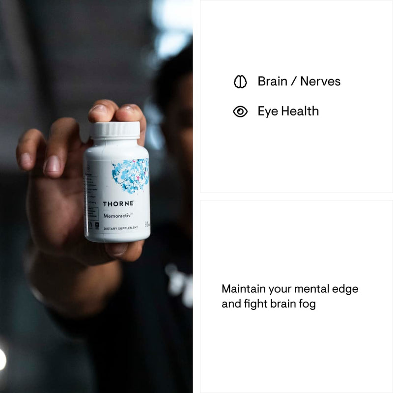 [Australia] - THORNE Memoractiv - Nootropic Brain Supplement for Focus, Creativity, and Concentration - Ashwagandha, Ginkgo, Lutemax, Bacopa, Pterostilbene - Gluten-Free, Dairy-Free - 60 Capsules - 30 Servings 