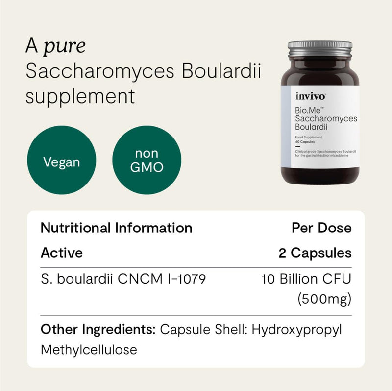 Invivo Bio.Me Saccharomyces Boulardii Probiotics Supplement, Targeted Gut Microbiome Support Probiotic, Clinically Informed Probiotics for Women and Men Digestive Health