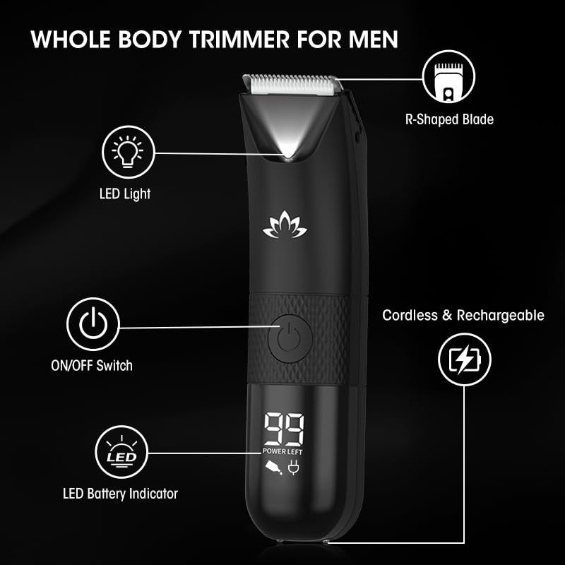 [Australia] - Manscape Trimmer for Men - Electric Body Hair Trimmer with Light, IPX7 Waterproof Electric Razor for Balls/Pubic/Groin/Legs/Chest Hair Removal, Lightweight with LED Display, Gifts for Him Dad 