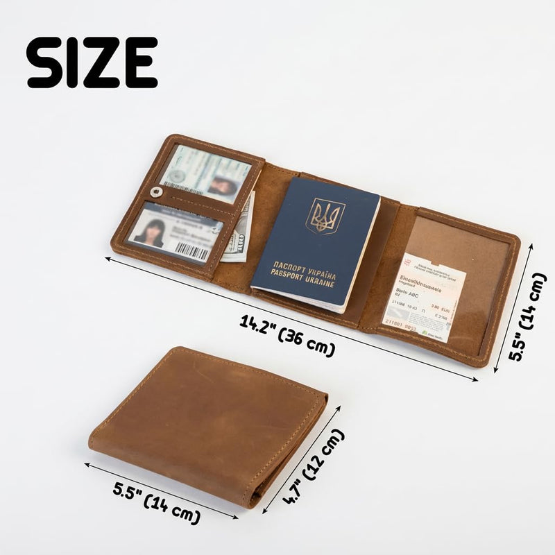Leather Pilot Document Wallet - Pilot License Holder & Flight Document Organizer, Genuine Crazy Horse Leather Travel Wallet, Compact Aviation Passport Holder for Pilots, Warm Brown