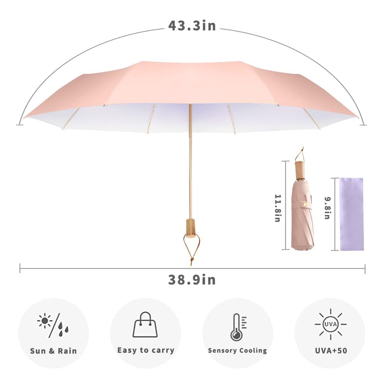 Dlin Sun Umbrella for Walking, Compact UV Umbrella Protection, Folding Lightweight Portable Parasol Umbrella for Men and Women Purple
