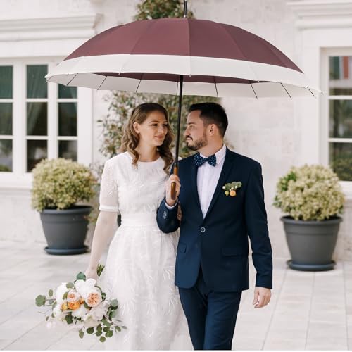 G4Free 54 Inch Large Windproof Umbrella Auto Open Classic Wooden J Handle 54 Inch Strong Windproof Large Umbrella for Rain Auto Open Wooden Handle