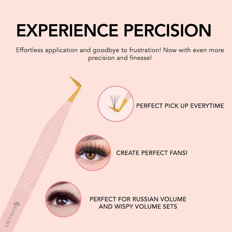 KIARA SKY LASH Tweezer for Eyelash Extensions | Precision Fiber Tip Grip | Volume, Mega Volume, and Lash Removal Fills | Comfortable Ergonomic Design | Pink and Gold, BOOT TWEEZER