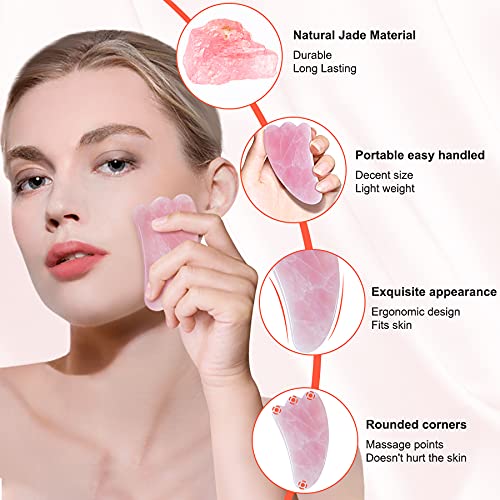 [Australia] - YYZP Natural Rose Quartz ChineseGuaSha Board,Scraping Massage Tools for Acupoint Trigger Point Treatment, Suitable for Facial, Body Care, 3 Set 3Pcs 