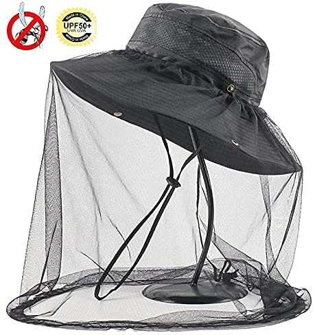 [Australia] - Sun Hat Fishing Hat Fishing Hat Fly Protection Beekeeper Hat Camouflage Mosquito Net Head Face Mesh Head Cover Anti-Mosquitoes Bees Anti-Insects Camping Fishing Hat with Net Hiking Jungle Exploration 54-59cm Black 