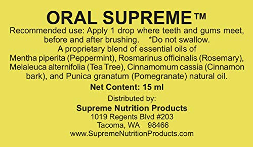 Supreme Nutrition Oral Supreme - Essential Oil Blend, 15 ml Peppermint-Rosemary-Tea Tree-Cinnamon bark-Pomegranate blend 0.37 Fl Oz (Pack of 1)