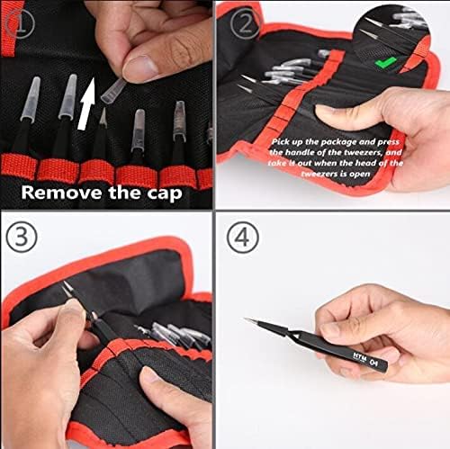 HengTianMei Precision Tweezers Set, ESD Anti-Static Stainless Steel Tweezers Set for Craft, Jewelry, Electronics, Laboratory Work (14 PCS) 14