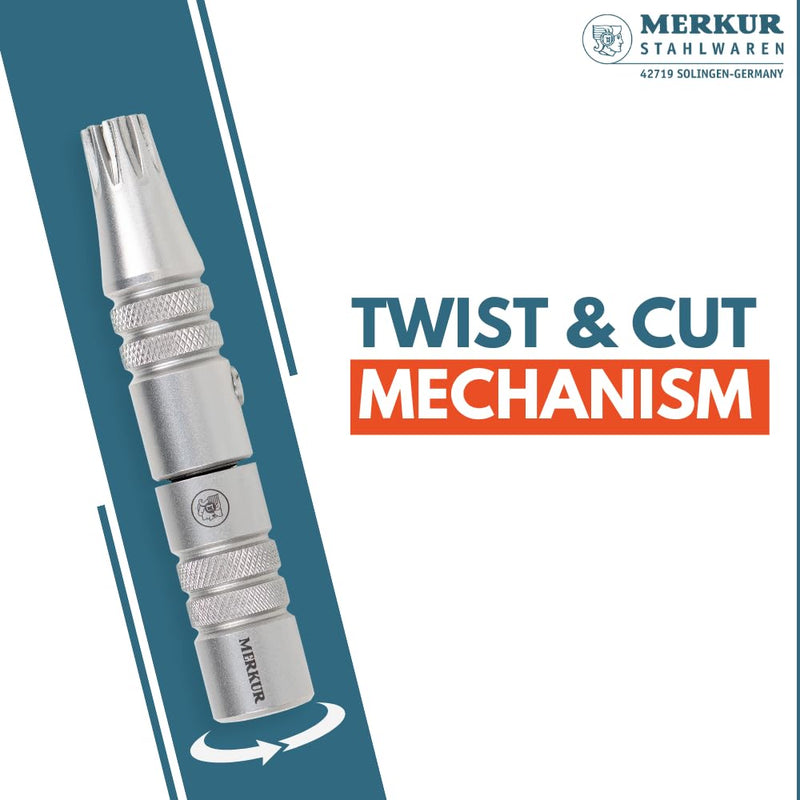 [Australia] - MERKUR Nose & Ears Hair Trimmer, Safe Hair Removal Tool for Men & Women, Twist and Cut Mechanism, Stainless Steel Clip, Easy to Clean, Battery-Free 