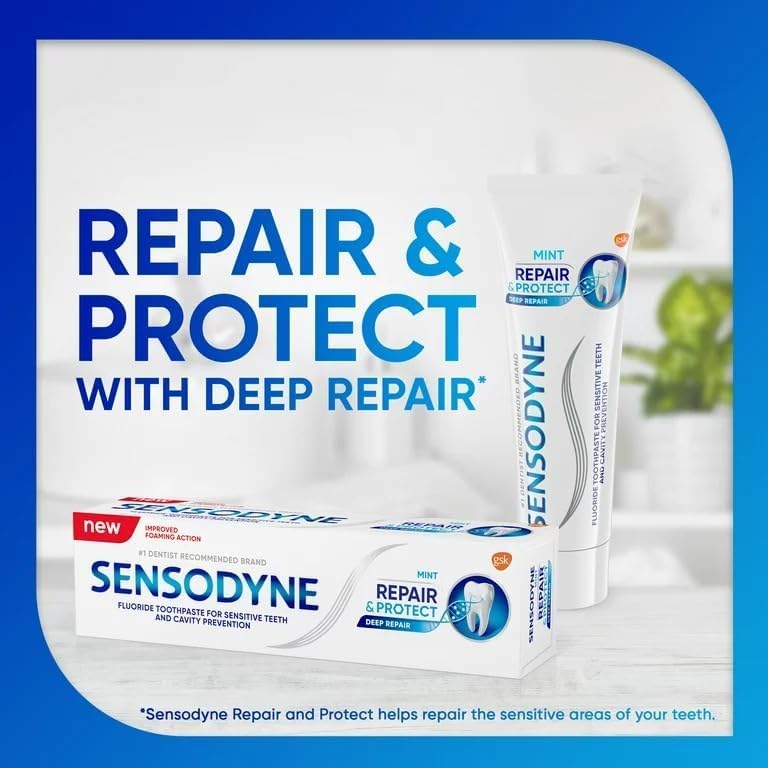 Sensodyne Repair and Protect Mint Toothpaste, Toothpaste for Sensitive Teeth and Cavity Prevention, 3.4 oz (Pack of 4) 3.4 Ounce (Pack of 4)