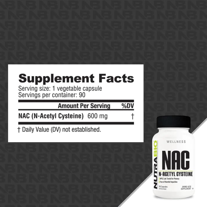 [Australia] - NutraBio N-Acetyl Cysteine Supplement (NAC) - 90 Capsules, 600mg Each - Powerful Anti-Oxidant - Immune Support - Boost Glutathione 