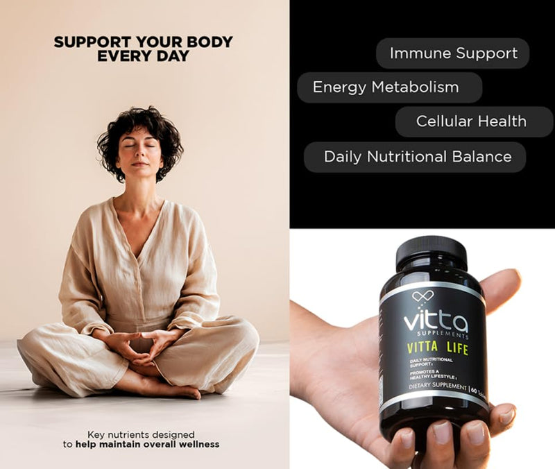 Vitta Life Tabs | Multivitamin with Vitamin A, Vitamin C, Vitamin D, Thiamin B1, Riboflavin B2, Niacin, Vitamin B6, Vitamin B12, Pantothenic Acid, Calcium, Phosphorus | 60 Tabs