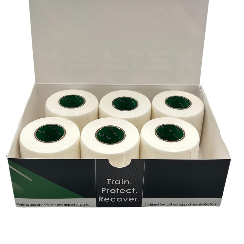 Shield Reflex | Stretch Athletic Tape, Tear by Hand, Made in USA, Thin, Flexible, Elastic Sports Tape, Spatting Football Tape 6 Pack (Arctic White, 2 Inch) Arctic White