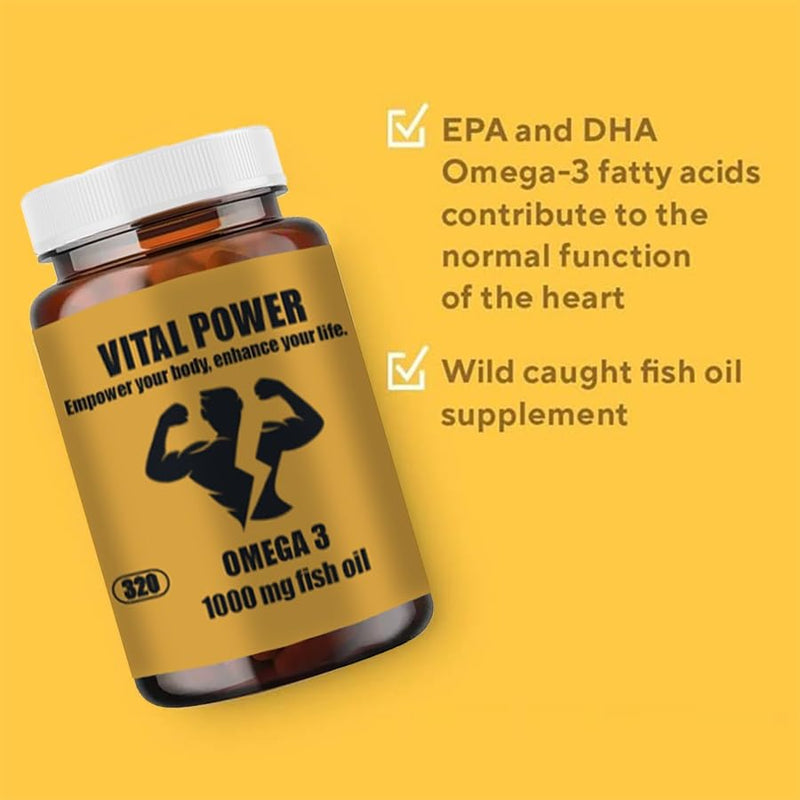 [Australia] - VITAL POWER | Omega 3 | 320 capsules 1000 mg fish oil with 330 mg EPA & 220 mg DHA | Odorless | Without additives and laboratory tested 