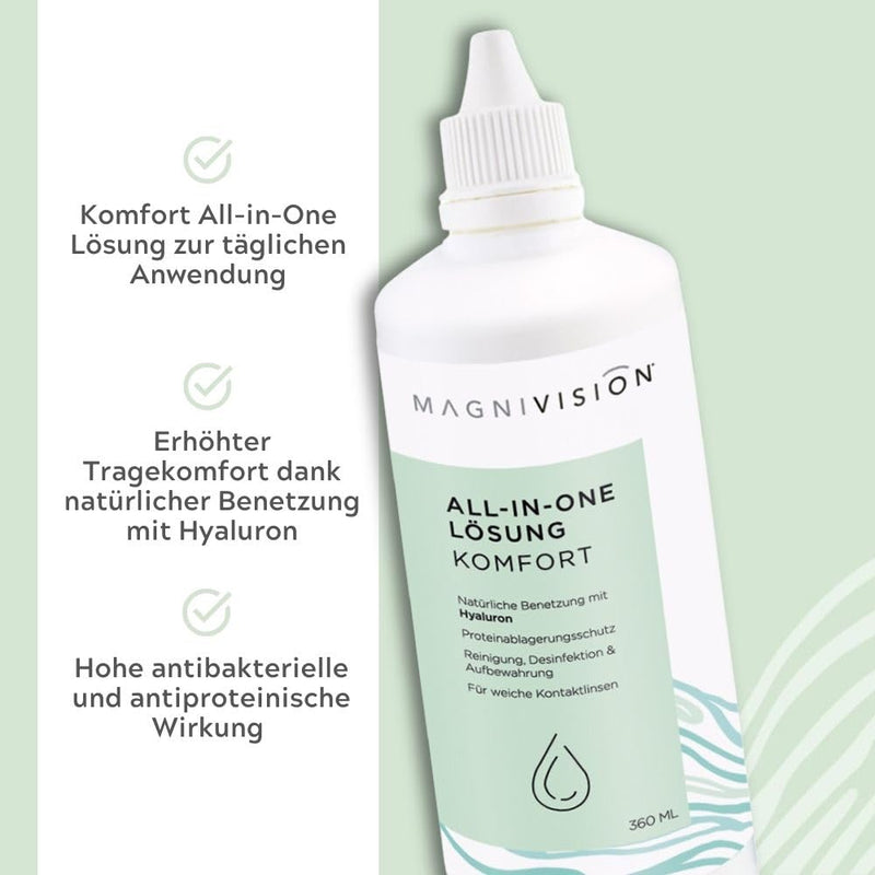 [Australia] - MAGNIVISION All-in-One Solution Comfort, 100ml (travel size) for soft contact lenses, for cleaning & storing soft contact lenses, borate-free, Made in Europe 