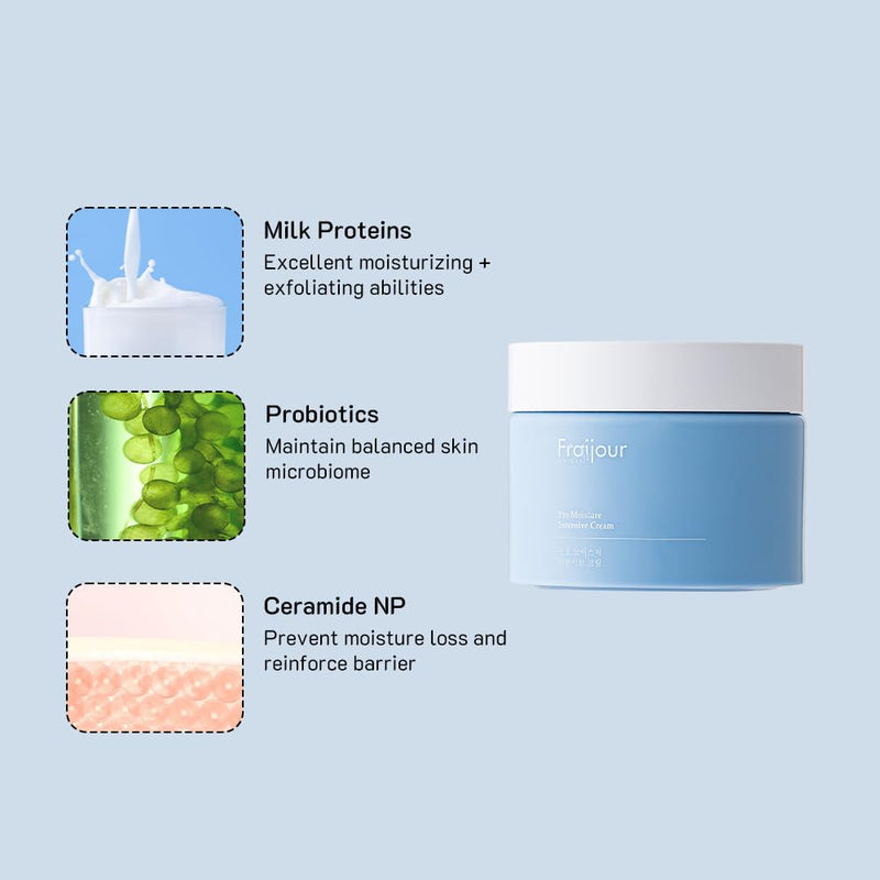Fraijour Pro Moisture Intensive Cream – Korean Face Cream with Probiotics, Ceramide & Vitamin E, Hydrates & Strengthens Skin Barrier, Soothes Redness, For Dry & Sensitive Skin, 1.69 fl.oz.