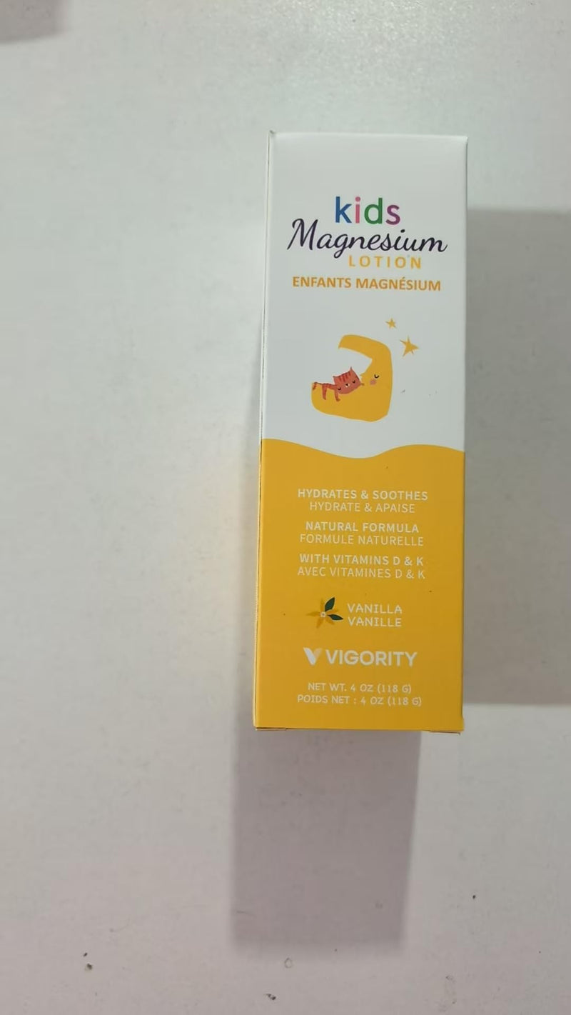 Vigority Magnesium Lotion for Kids & Babies Sleep - Bedtime Body Cream with Vanilla, Multi Vitamins & Botanical Extracts – Soothing Topical Magnesium for Relaxation, Calming & Soothing Relief 4 Fl Oz (Pack of 1)