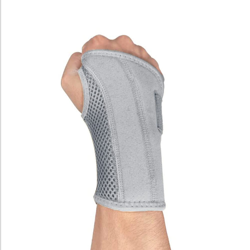 [Australia] - NuCamper Breathable Wrist Support Wrist Brace with Metal Splint Stabilizer Men Women Wrist Brace Adjustable Wrist Splint for Arthritis, Tendonitis, Sprain S/M Left Handed Gray 