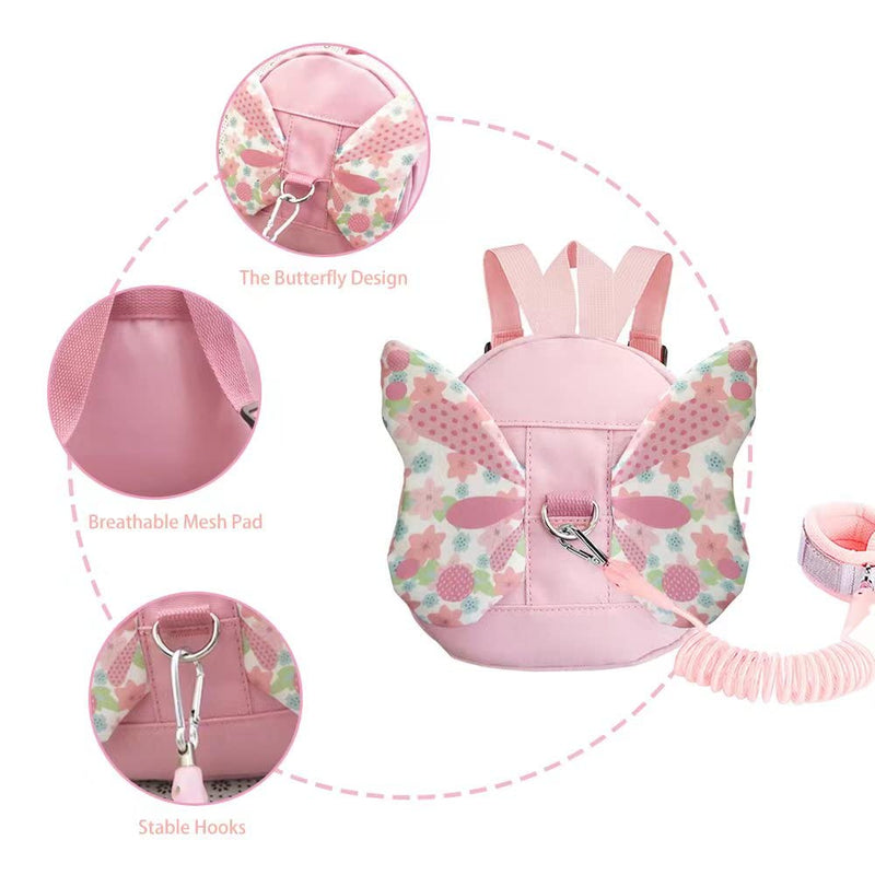 3 in 1 Toddler Backpack with Leash Anti Lost Wrist Link and Safe Strap Belt Baby Harness Leash for Walking with Butterfly Wings Suitable for 1~3 Years Girls