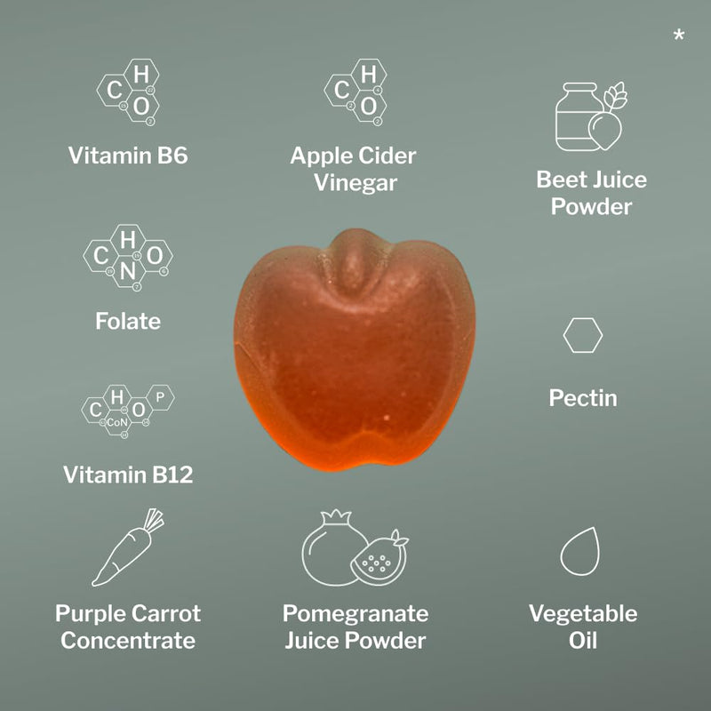 SugarMD Apple Cider Vinegar 60 Gummies - Vitamin B6 & B12-500mg Apple Cider Vinegar Supplement from Raw, Unfiltered, & Unpasteurized Apples - Vegan & Halal