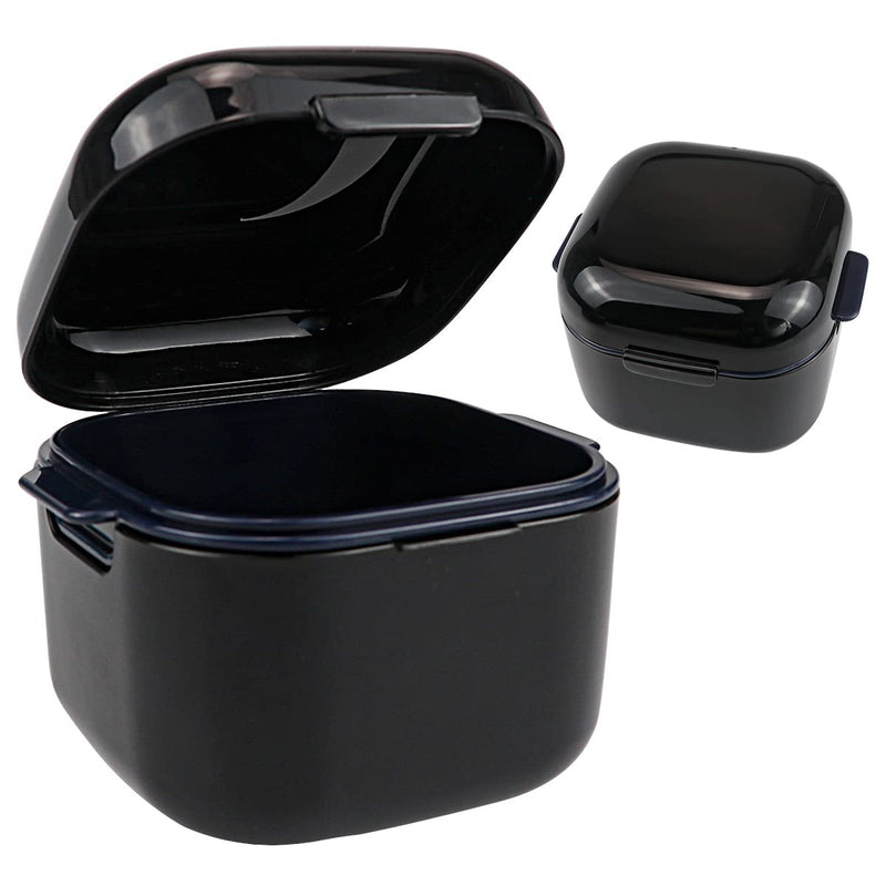 Denture Soak Container, Portable Denture Bath Box Cup, No-Leak Denture case,Retainer Cleaning Box Complete Clean Care for Dentures, Clear Braces, Mouth Guard, Night Guard & Retainers(Black) Black