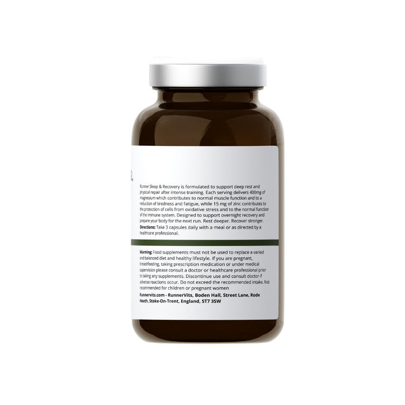Sleep & Recovery Supplement for Runners – Magnesium Bisglycinate & Zinc, Supports Sleep, Muscle Recovery & Relaxation, Night-Time Recovery Formula, 120 Capsules, Made in UK