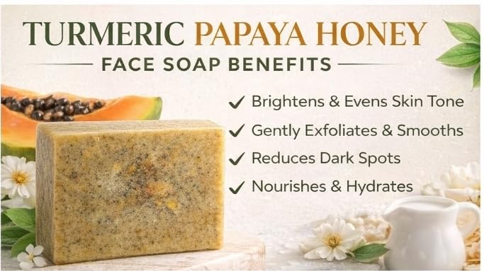 Turmeric, Papaya &Honey Goat Milk Face Soap Bar with Vitamin C – Natural & Exfoliating Facial Cleanser for Dark Spots, Acne, Blemishes & Uneven Skin Tone – Moisturizing Handmade Skincare