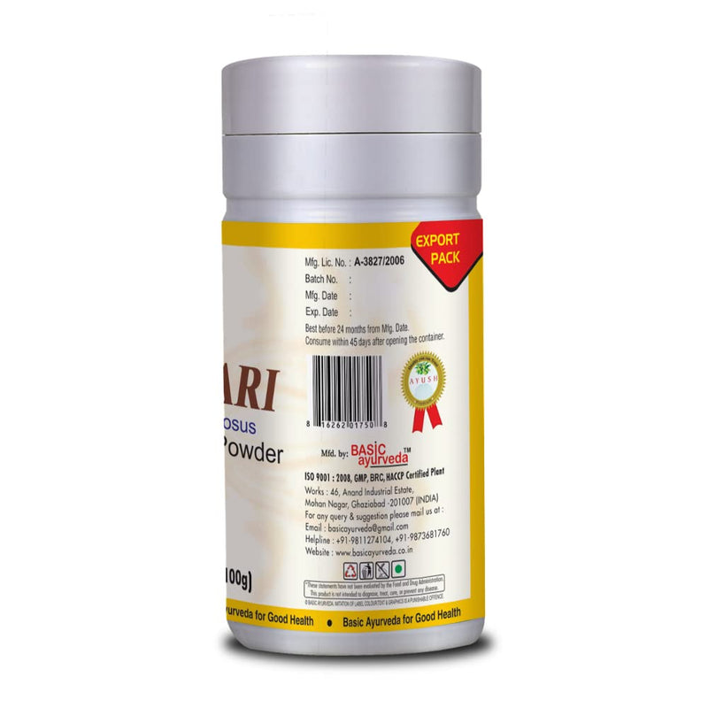 [Australia] - BASIC AYURVEDA Shatavari Powder | 3.53 Oz (100g) | Organic Asparagus Racemosus Root Powder | Natural Ayurvedic Herb for Women 