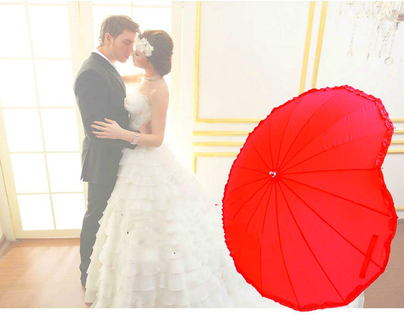 Forever Love Parasol Lace Heart-shaped Red Umbrella Girls Umbrella for Valentine, Wedding, Engagement and Photo Props (Red)