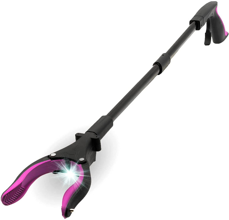 Grabber Tool 19" Aluminum Magnetic Claw with LED Light, Lightweight Foldable Reacher Grabber Pickup Tool, Gripper Grabbers for Elderly Grab it Reaching Tool Trash Picker Grabber, Pink, by Luxet