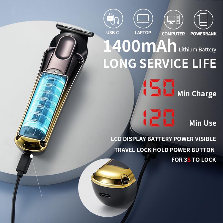 [Australia] - 6-in-1 Hair Clipper Beard Trimmer for Men, All-in-One Men's Grooming Kit for Nose,Ear,Body,Mustache, Cordless Electric Shaver Razor with IPX6 Waterproof,120-Min Runtime,LED Display Blue 