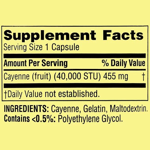 [Australia] - Cayenne Metabolism Support Dietary Supplement Capsules, 455 mg, 100 Count 