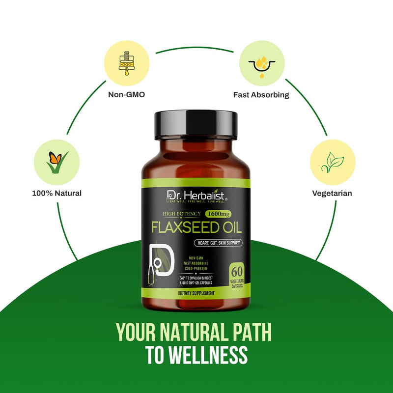 [Australia] - Dr. HERBALIST Flaxseed Oil 1600mg - 60 Capsules - Vegan, Gluten-Free, Source of Omega-3, 6 & 9 for Daily Nutrition 