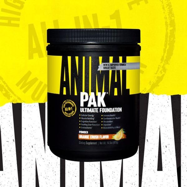 Animal Pak - Convenient All-in-One Vitamin & Supplement Powder, Orange Crush - Zinc, Vitamins C, B, D, Amino Acids, Immune Support, Digestive Enzymes - Daily Multivitamin for Women & Men - 60 Scoops 30 Servings (Pack of 1)