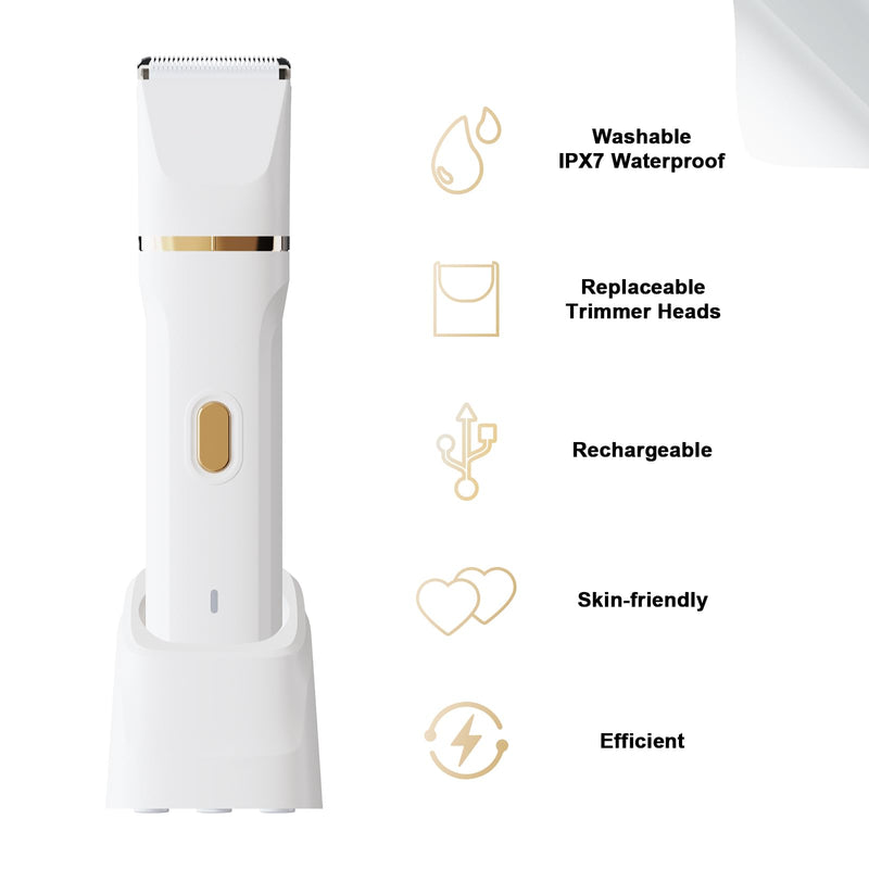 [Australia] - ele ELEOPTION Electric Razors for Women 5-in-1 Waterproof Wet Dry Electric Shaver with USB Charge Dock, Legs Hair Remover, Body Shaver for Beard Bikini Trimmer for Women White 