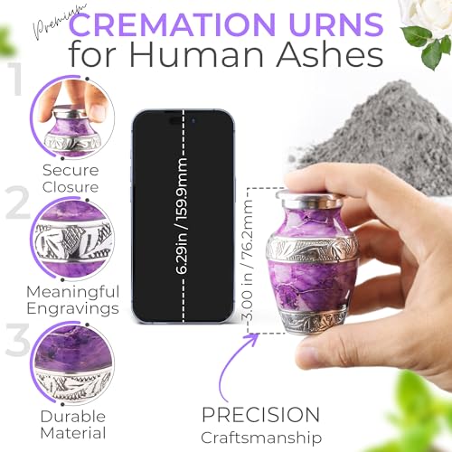 Marbled Metal Keepsake Urn for Human Ashes, Mini 6 Cu in, Purple Small (Set of 1)