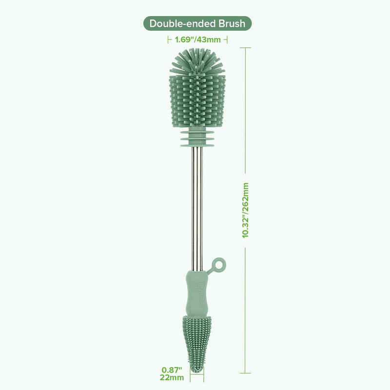 [Australia] - haakaa Cleaning Brush Silicone Bottle Brush Double-Ended Soft Silicone Bristles for Breast Pumps, Breast Milk Collectors, Baby Bottles, Teats, Breastmilk Storage Bags, Pea Green-1pk 1 Piece Set 