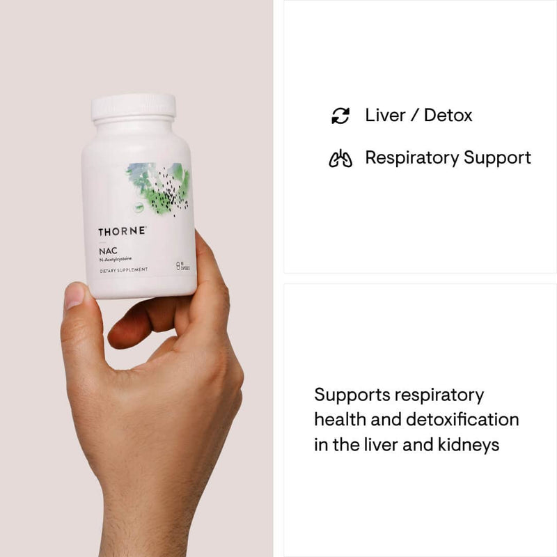 [Australia] - THORNE NAC - N-Acetylcysteine - 500mg - Supports Respiratory Health and Immune Function; Promotes Liver and Kidney Detox - 90 Capsules 