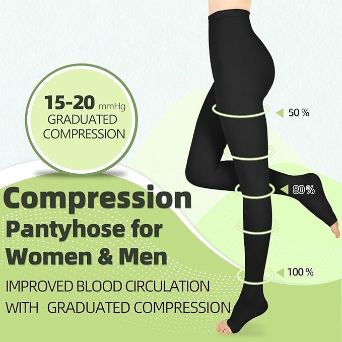 [Australia] - Compression Pantyhose for Women & Men, 2 Pairs 15-20mmHg Medical Graduated Compression Stockings Leggings Medium Open Toe/Black*Beige/2 Pair 