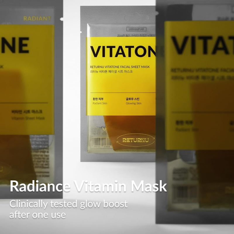 Vitatone Facial Sheet Mask, Hydrating Sheet Mask with Vitamin C to Soothe, Deeply Moisturize & Boost Radiance for a Healthy Glass Skin Glow, Flight Skincare (0.88 fl. oz x 5ea)