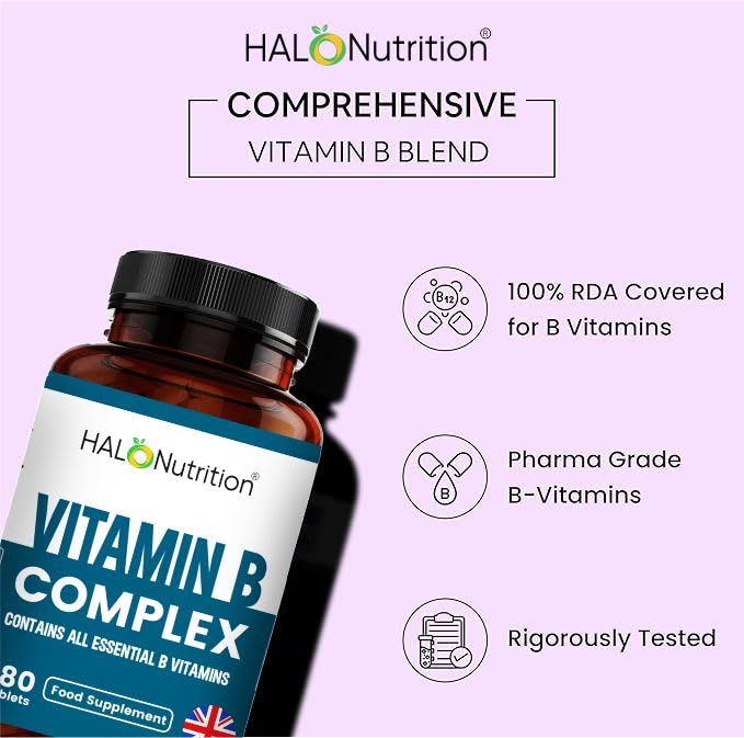 Vitamin B Complex -Vitamin B Complex High Strength -180 Tablets Blend of 8 B Vitamins & Vitamin C - One A Day - Folic Acid, B1, B2,B3,B5,B6,Vitamin B12 Halo Nutrition