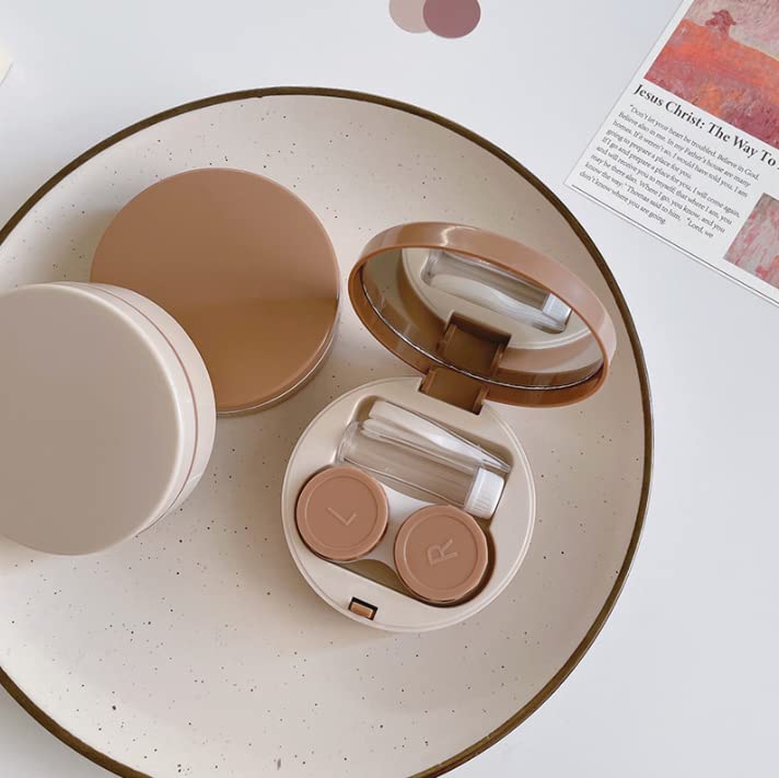 [Australia] - HLLMX 2 PCS Contact Lens Case Travel Case Holder Storage Box Portable Contact Lens Container Soak Kit for Travel&Home (White,Khaki) 