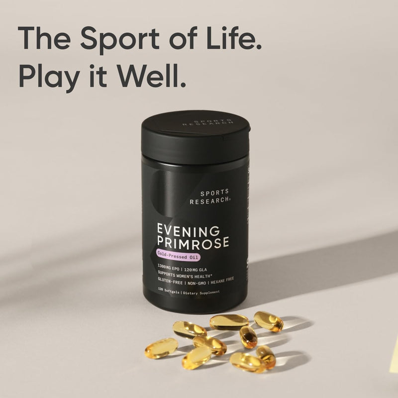 [Australia] - Sports Research Evening Primrose Oil (1300mg) 120 Liquid Softgels ~ Cold-Pressed with No fillers or Artificial Ingredients ~ Non-GMO & Gluten Free 120 Count (Pack of 1) 