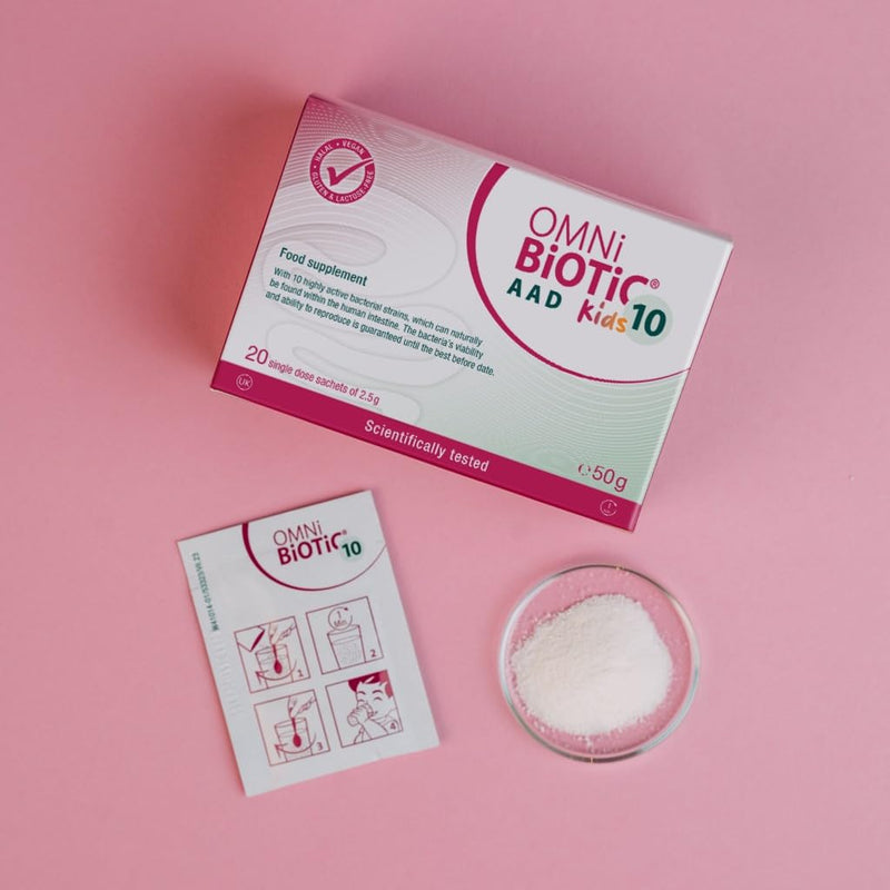 OMNi BiOTiC 10 AAD Kids | Probiotic for Kids | Easy to take | Child-Specific Formulation with Neutral Flavour | 20 Sachets | Powder | Vegan | Gluten-Free | Halal | for Daily use