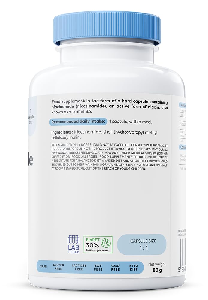 Osavi Niacinamide 500 mg – 120 Vegan Capsules | Supports Nervous System & Psychological Function | Reduces Fatigue, Maintains Healthy Skin & Mucous Membranes | Contributes to Normal Energy Metabolism Unflavoured 120 count (Pack of 1)