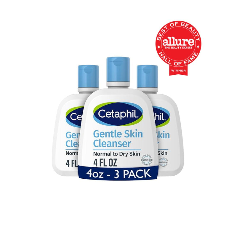 Cetaphil Gentle Cleanser, Hydrating Face Wash, Sensitive Skin, 4 fl oz, 3 ct Unscented 4 Fl Oz (Pack of 3)